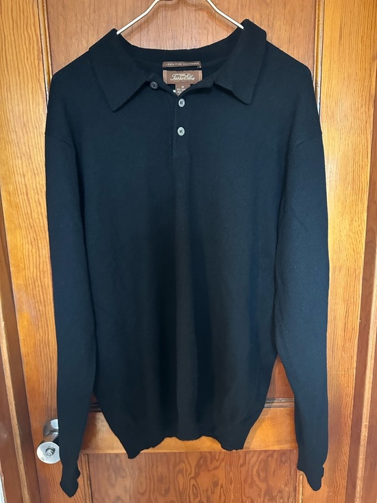 Tasso Elba Other - Tasso Elba Men M 100% Cashmere Pullover Sweater Black Long Sleeve Collar Button